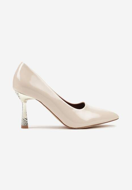 Jasnobeżowe Szpilki Lakierowane Vices ze Skórzaną Wkładką i Cyrkoniami Avadvire
