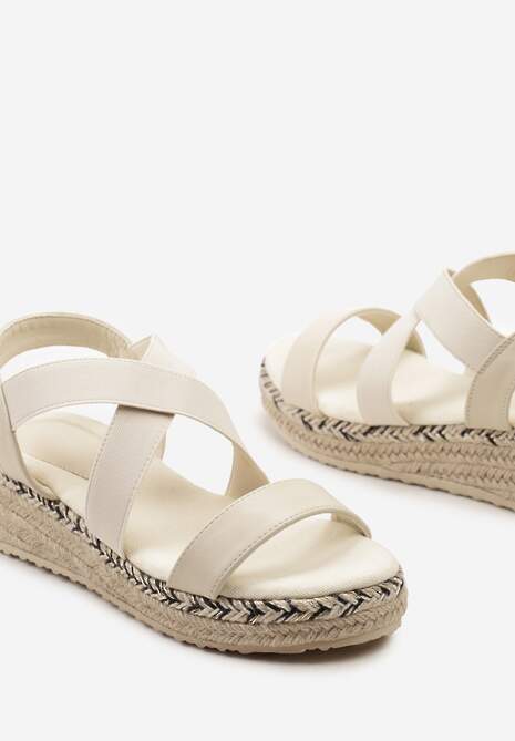 Beżowe Wsuwane Sandały na Niskim Koturnie z Jutową Plecionką Xarneli