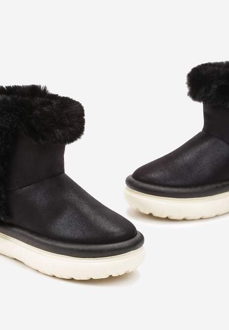 Czarne Śniegowce za Kostkę z Futerkiem na Platformie Daxolina