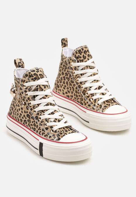 Panterkowe Trampki za Kostkę Ozdobione Aplikacją 3D Vizana