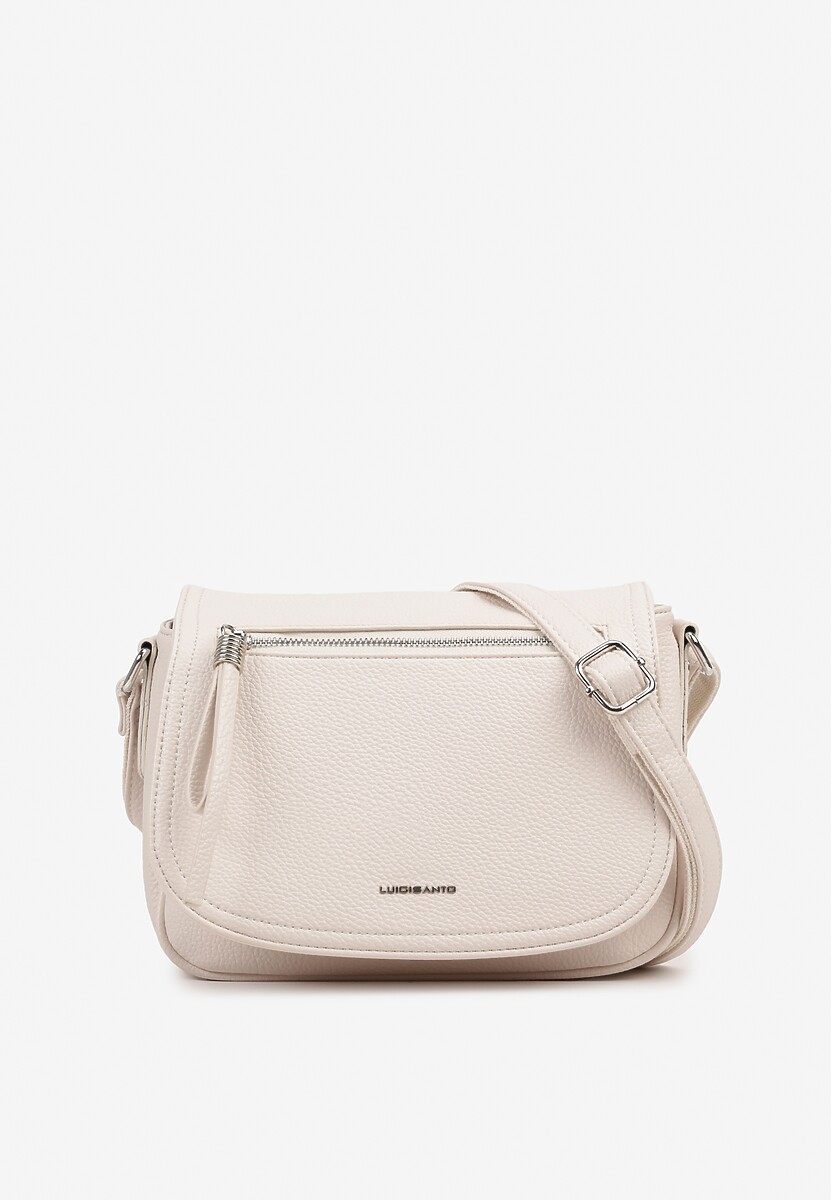 Jasnobeżowa Torebka Listonoszka Mała z Zapięciem na Klapę i Srebrnym Wykończeniem Tunistia