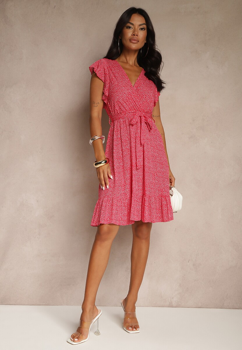 Czerwona Sukienka z Paskiem Mitho