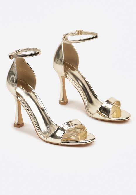 Złote Sandały na Szpilce Vices z Wkładką ze Skóry Naturalnej Lumarete