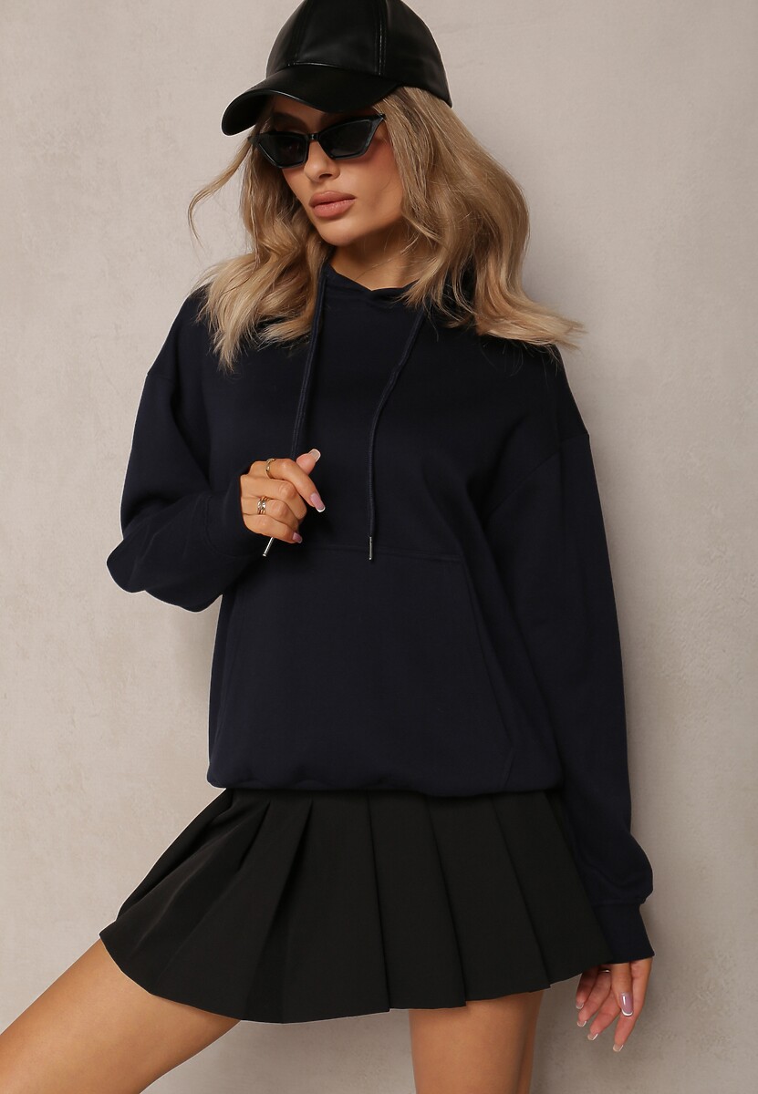 Granatowa Bluza o Fasonie Klasycznej Kangurki z Kapturem Lunamoon