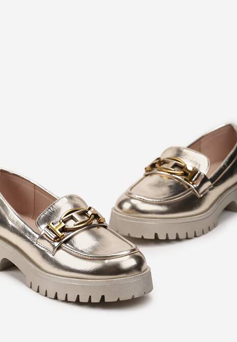 Złote Mokasyny z Geometryczną Klamerką Echonesa