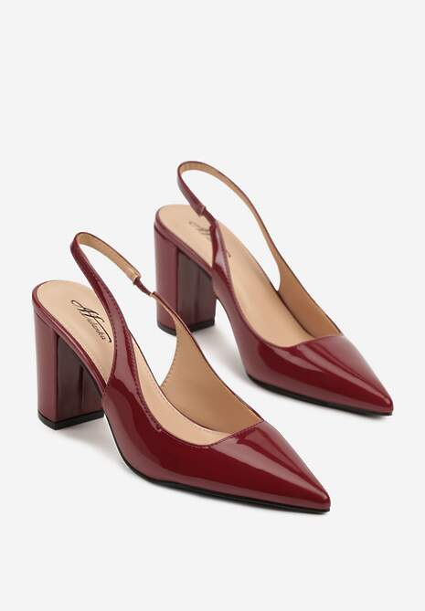 Bordowe Sandały Lakierowane na Słupku Slingback Halasela