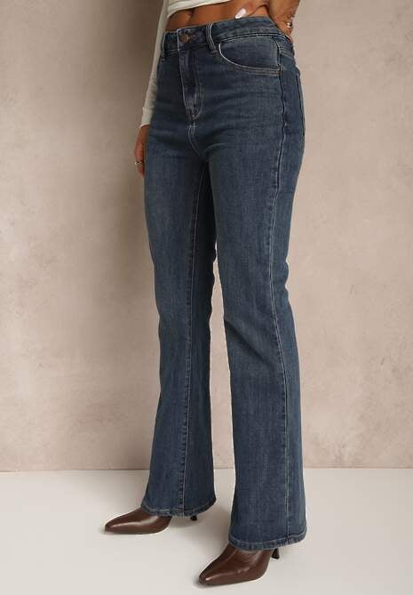 Niebieskie Jeansy z Domieszką Wiskozy o Kroju Flare High Waist Alendria