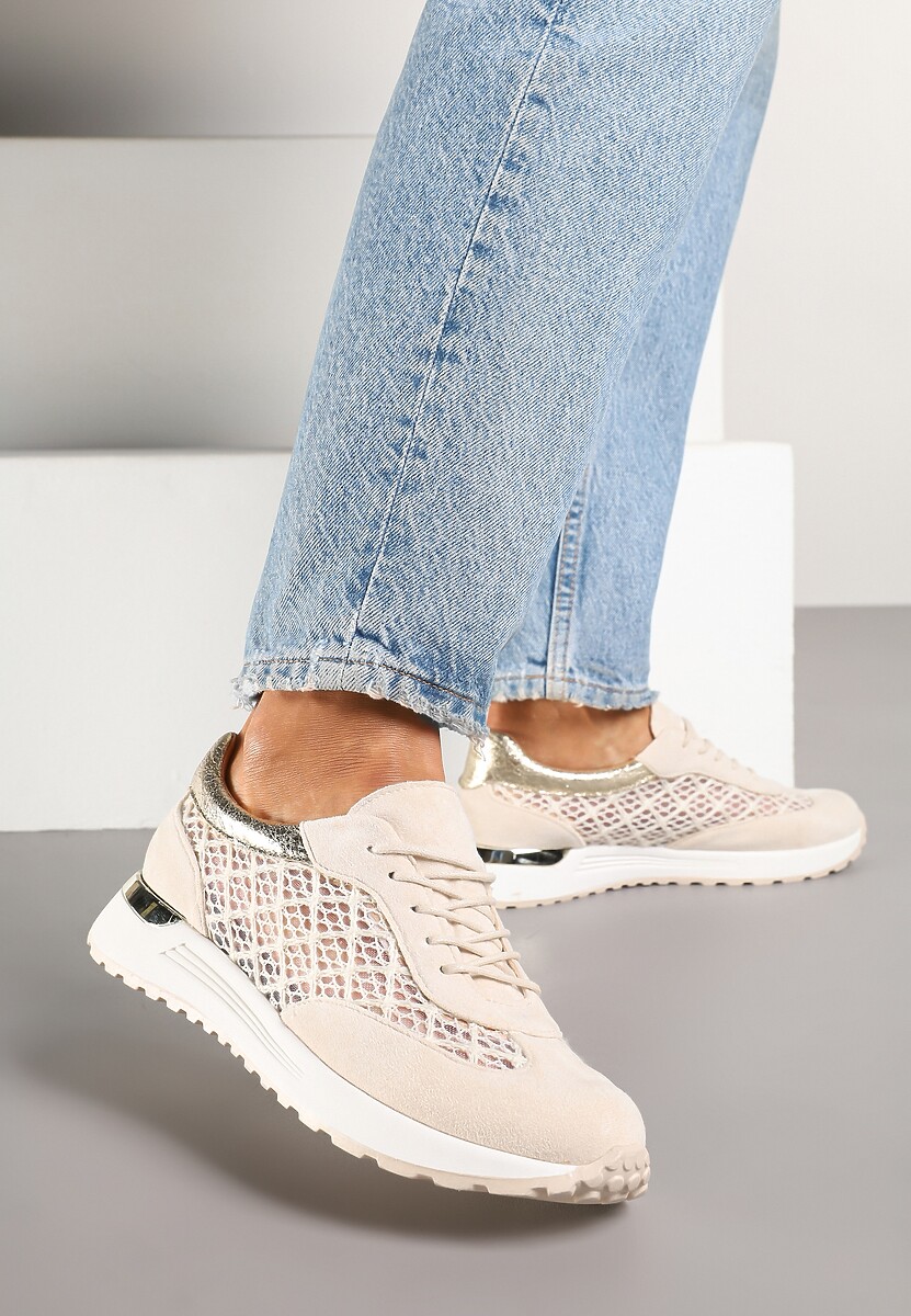 Białe Ażurowe Sneakersy na Podeszwie z Metaliczną Wstawką Neomira