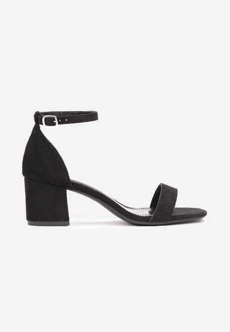 Czarne Eleganckie Sandały na Słupkowym Obcasie z Okrągłym Noskiem Jesschris