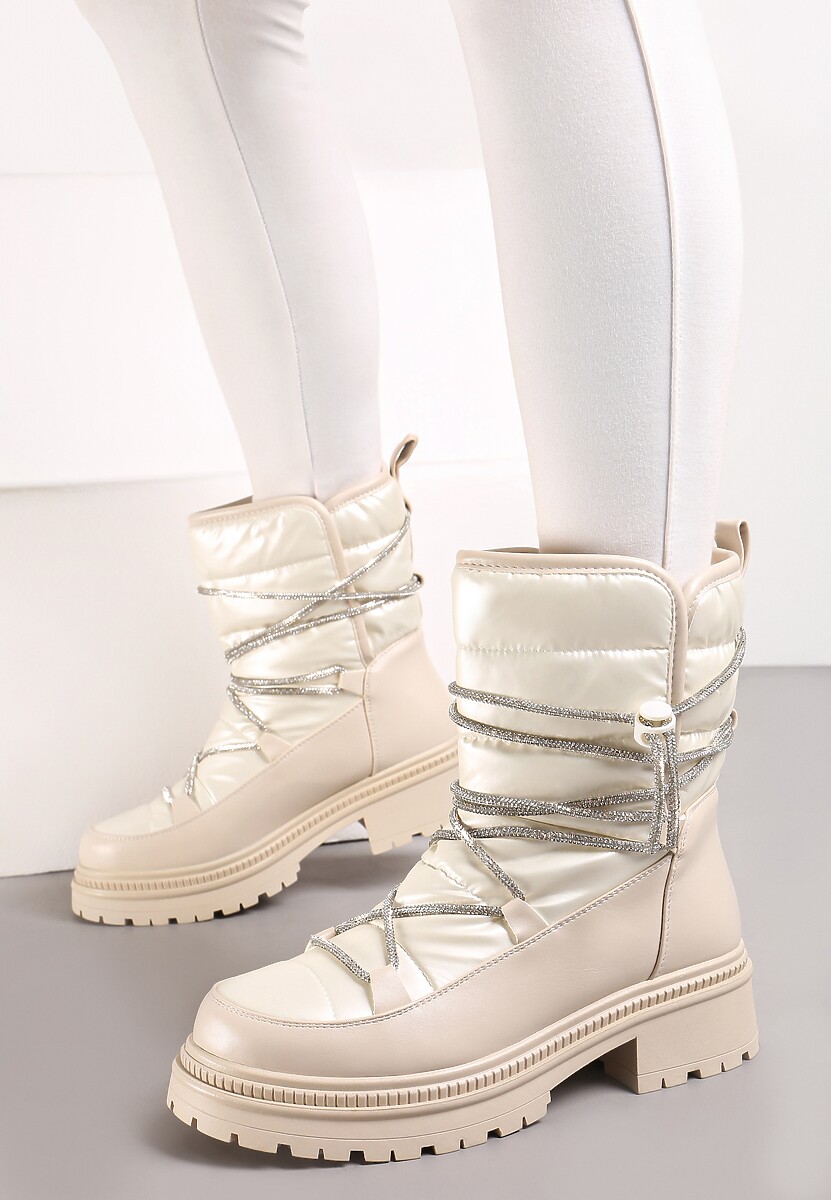 Beżowe Śniegowce na Platformie z Wiązaniem w Cyrkonie Brelara