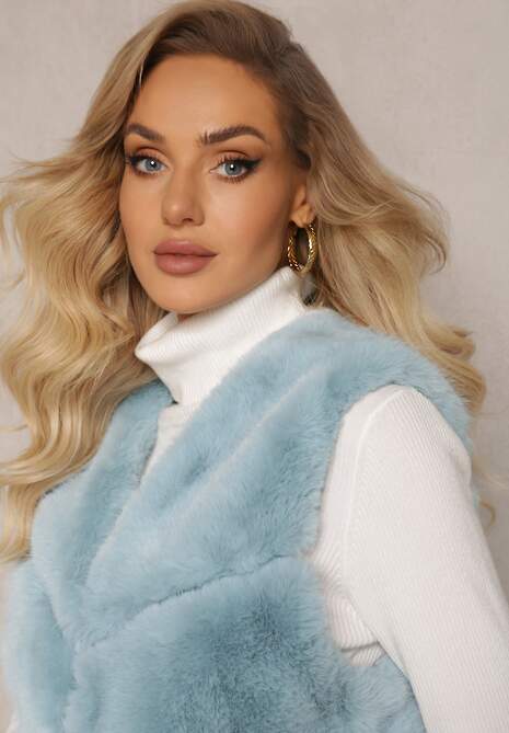 Jasnoniebieska Kamizelka z Futerkiem i Przeszyciami Iraau