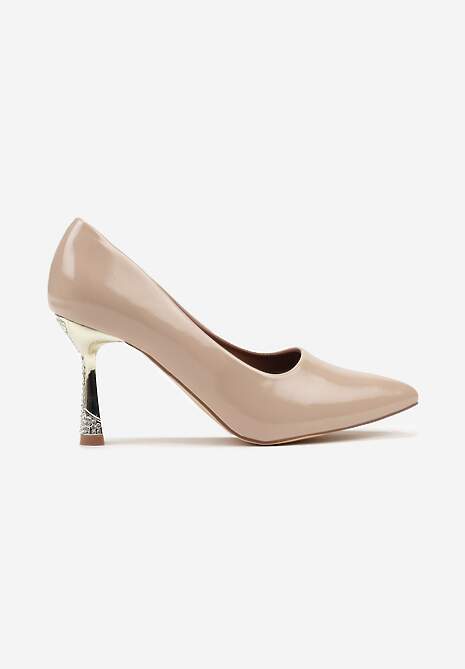 Beżowe Szpilki Lakierowane Vices ze Skórzaną Wkładką i Cyrkoniami Avadvire