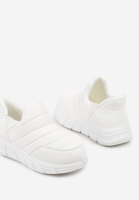 Białe Sneakersy Śniegowce na Platformie z Tłoczeniem i Pikowaną Cholewką Vermina