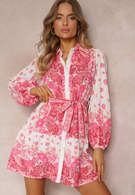 Fuksjowa Wiązana Sukienka z Kołnierzykiem i Gumką w Pasie Santanna