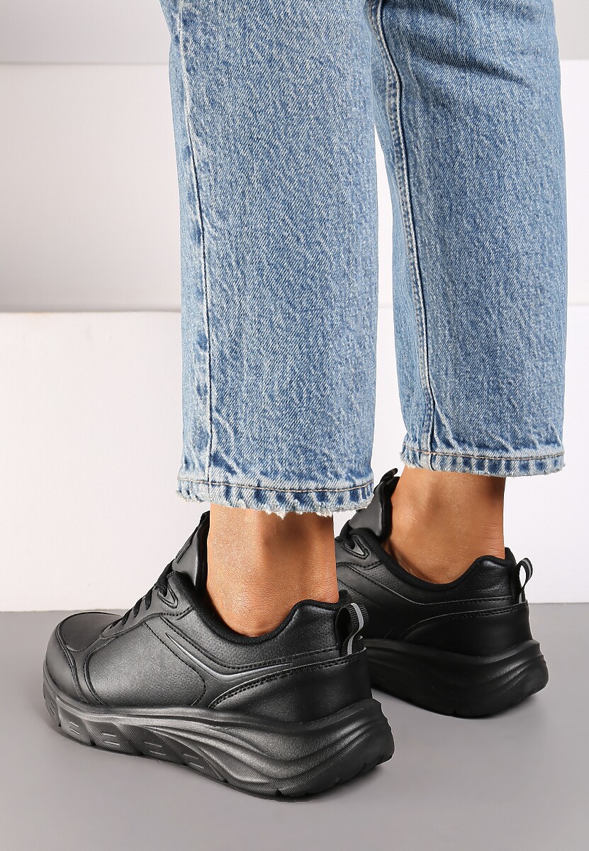 Czarne Casualowe Buty Sportowe Sneakersy na Płaskiej Tłoczonej Podeszwie Velanitta