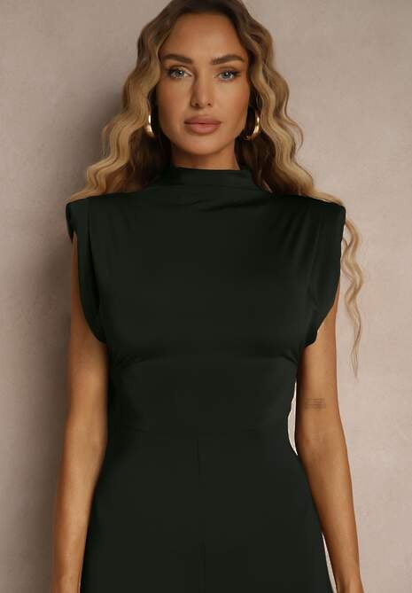 Czarny Kombinezon Flare z Usztywnionymi Ramionami Milindea