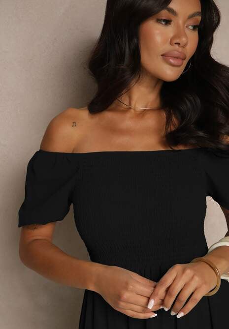 Czarna Sukienka Hiszpanka z Marszczoną Górą Lumirielle