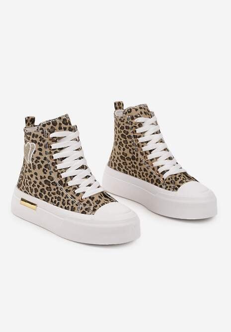 Panterkowe Trampki na Platformie z Wysoką Cholewką z Haftem z Brokatem Elanitha