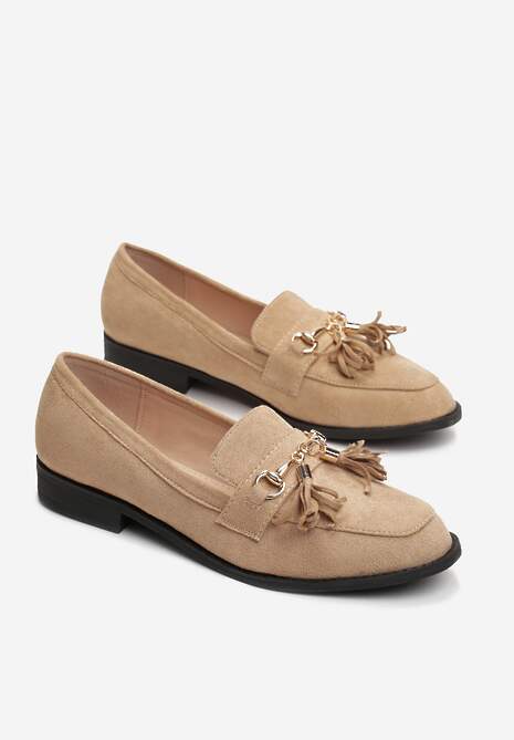 Beżowe Mokasyny na Płaskiej Podeszwie z Chwostami Aniaya