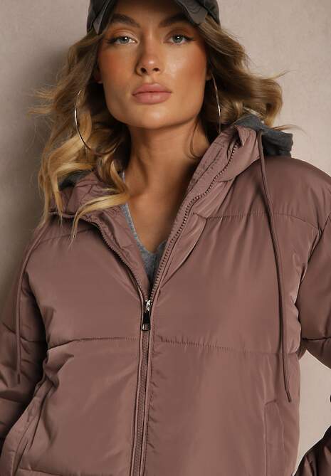 Fioletowa Pikowana Kurtka z Odpinanym Kapturem Miarisa