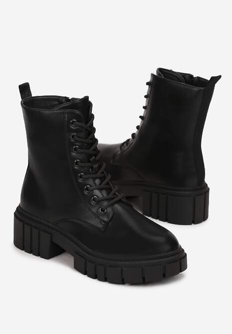 Czarne Botki Workery ze Sznurowaniem Hogima