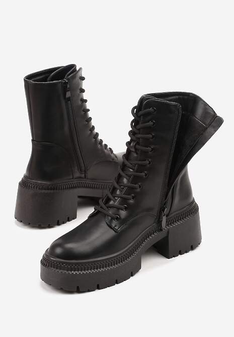 Czarne Botki Workery Vices na Platformie z Metaliczną Aplikacją Violosa