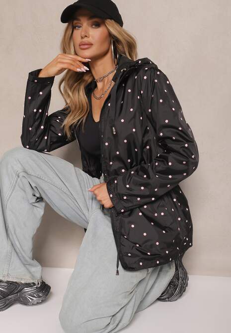 Czarna Kurtka Parka o Dwustronnym Kroju z Kapturem i Ściągaczem Tillionne