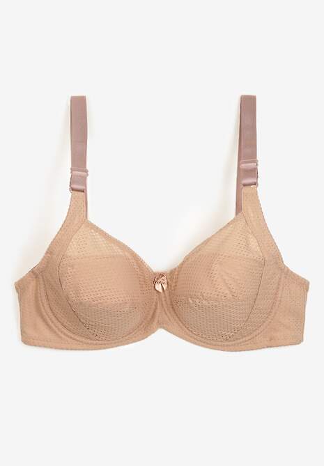 Ciemnobeżowy Biustonosz Ozdobiony Perforacją o Kroju Full Cup Erreviana