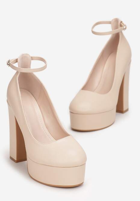 Beżowe Czółenka na Platformie i Słupku Samassa