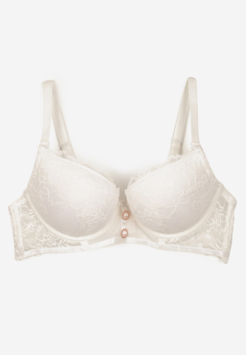 Jasnobeżowy Biustonosz Push Up Ozdobiony Koronką Temirenna