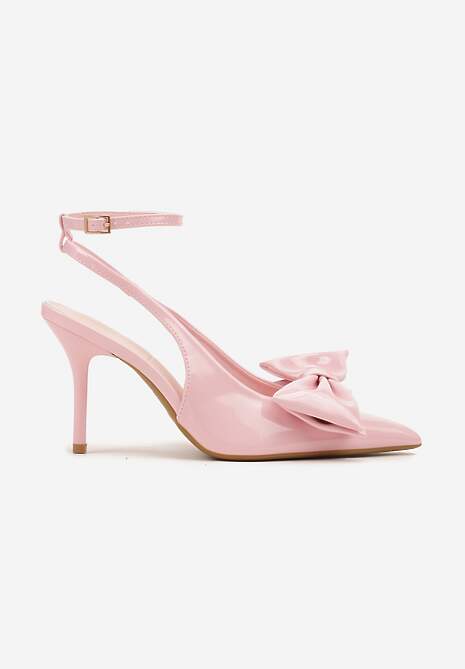 Różowe Sandały na Szpilce Vices z Dużą Kokardką Bez Pięty Velozia