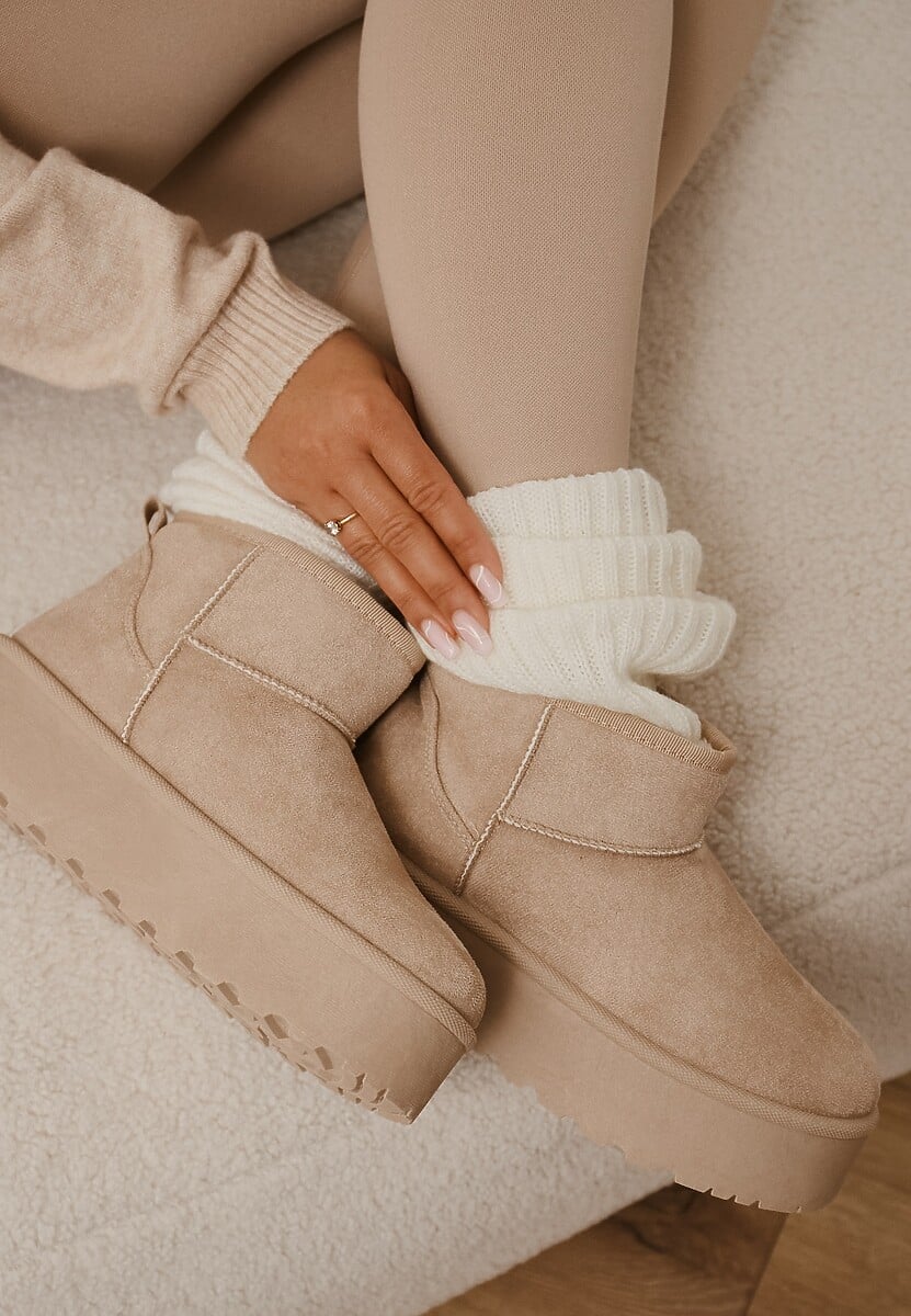 Beżowe Krótkie Śniegowce na Platformie Elenith