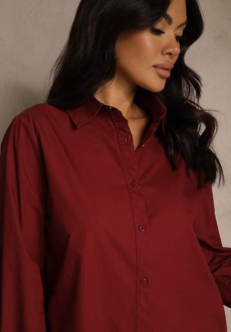 Bordowa Koszula z Bawełny o Klasycznym Fasonie Lilianesa