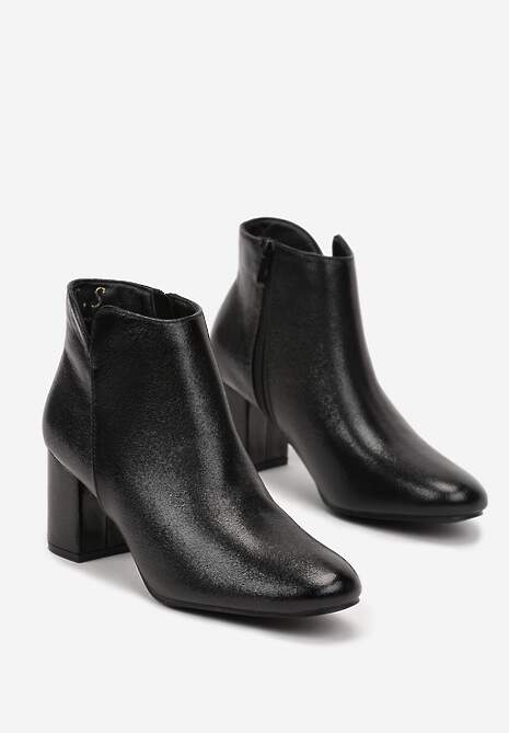 Czarne Metaliczne Botki na Niskim Słupku Serapana