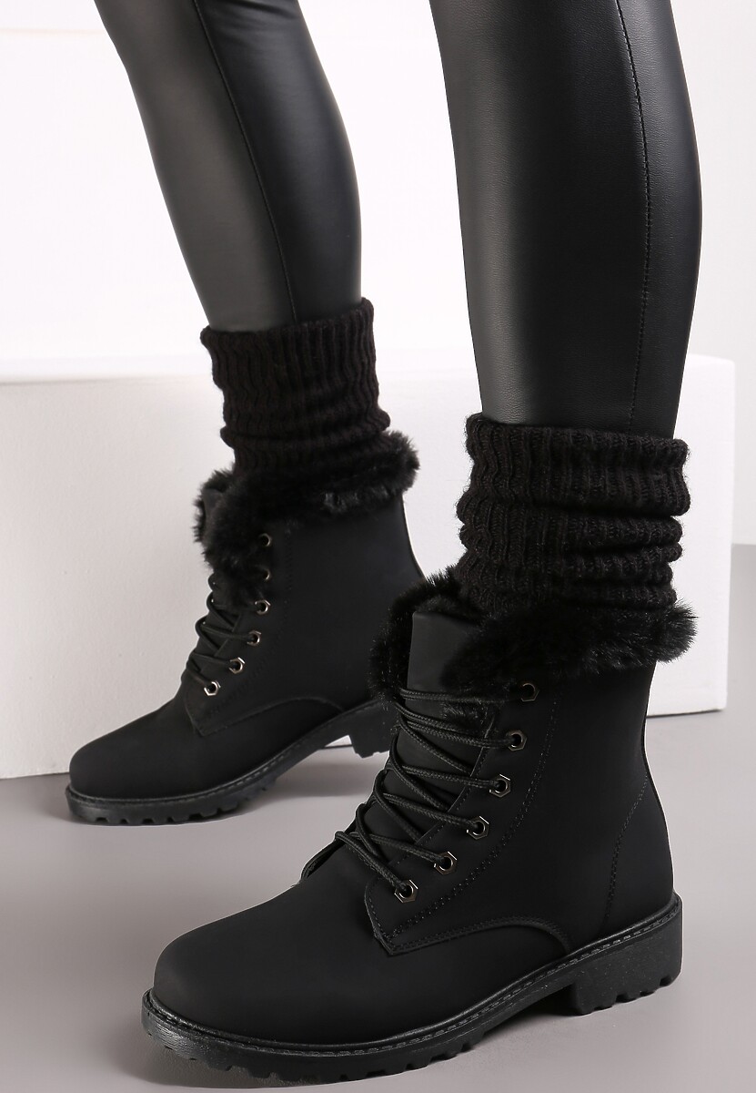 Czarne Ocieplone Botki Trapery z Futerkiem Wokół Cholewki Atuval