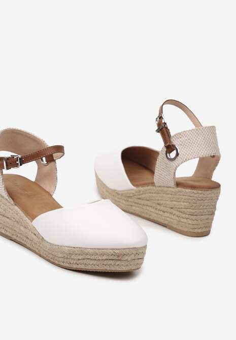 Białe Sandały z Plecionką na Koturnie w Stylu Espadryli Effilania