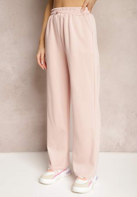 Ciemnoróżowe Spodnie High Waist o Szerokich Prostych Nogawkach z Gumką w Pasie Hintia