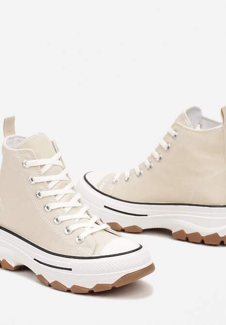 Ciemnobeżowe Casualowe Trampki za Kostkę na Grubej Platformie Tiaelina