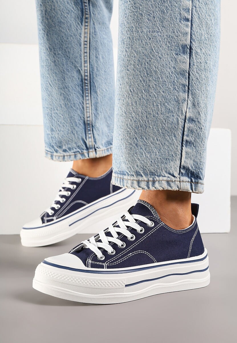 Granatowe Casualowe Trampki na Niskiej Platformie Natirinne