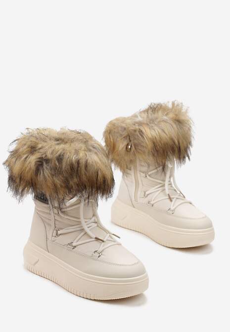 Beżowe Śniegowce na Grubej Podeszwie z Futerkiem Uplift