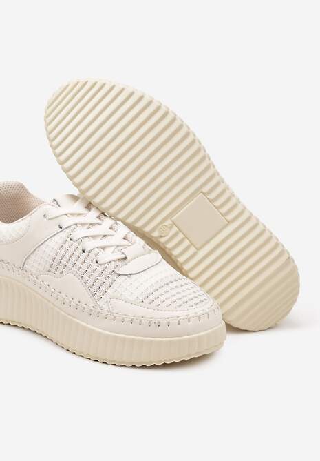 Beżowe Sneakersy z Przeszyciami i Skórzaną Wkładką na Grubej Podeszwie Daliren
