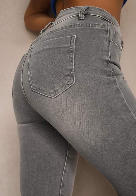 Szare Jeansy High Waist o Kroju Flare Talasena