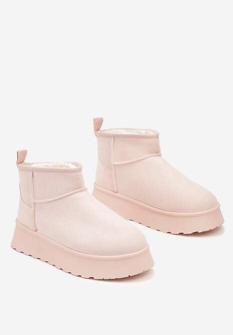 Różowe Casualowe Śniegowce na Grubej Podeszwie o Krótkim Fasonie Lobaria