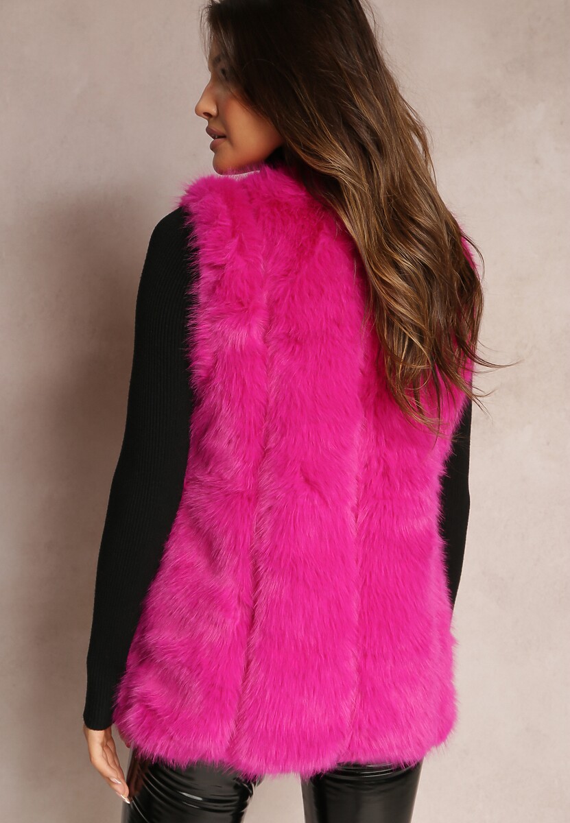 Fuksjowa Puchata Kamizelka z Futerka Ozdobiona Imitacją Skóry Tekllesa