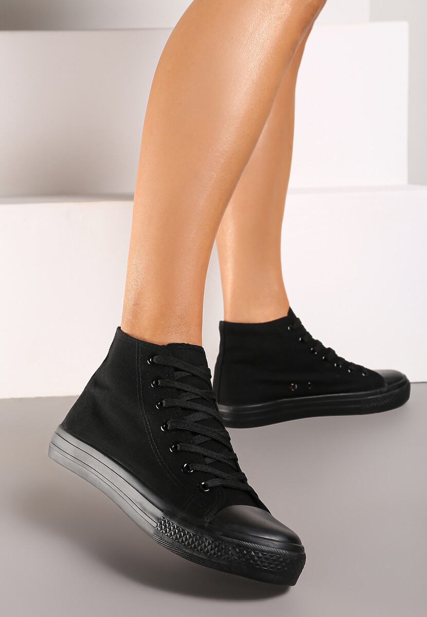 Czarne Trampki z Wysoką Cholewką i Sznurowaniami Harila