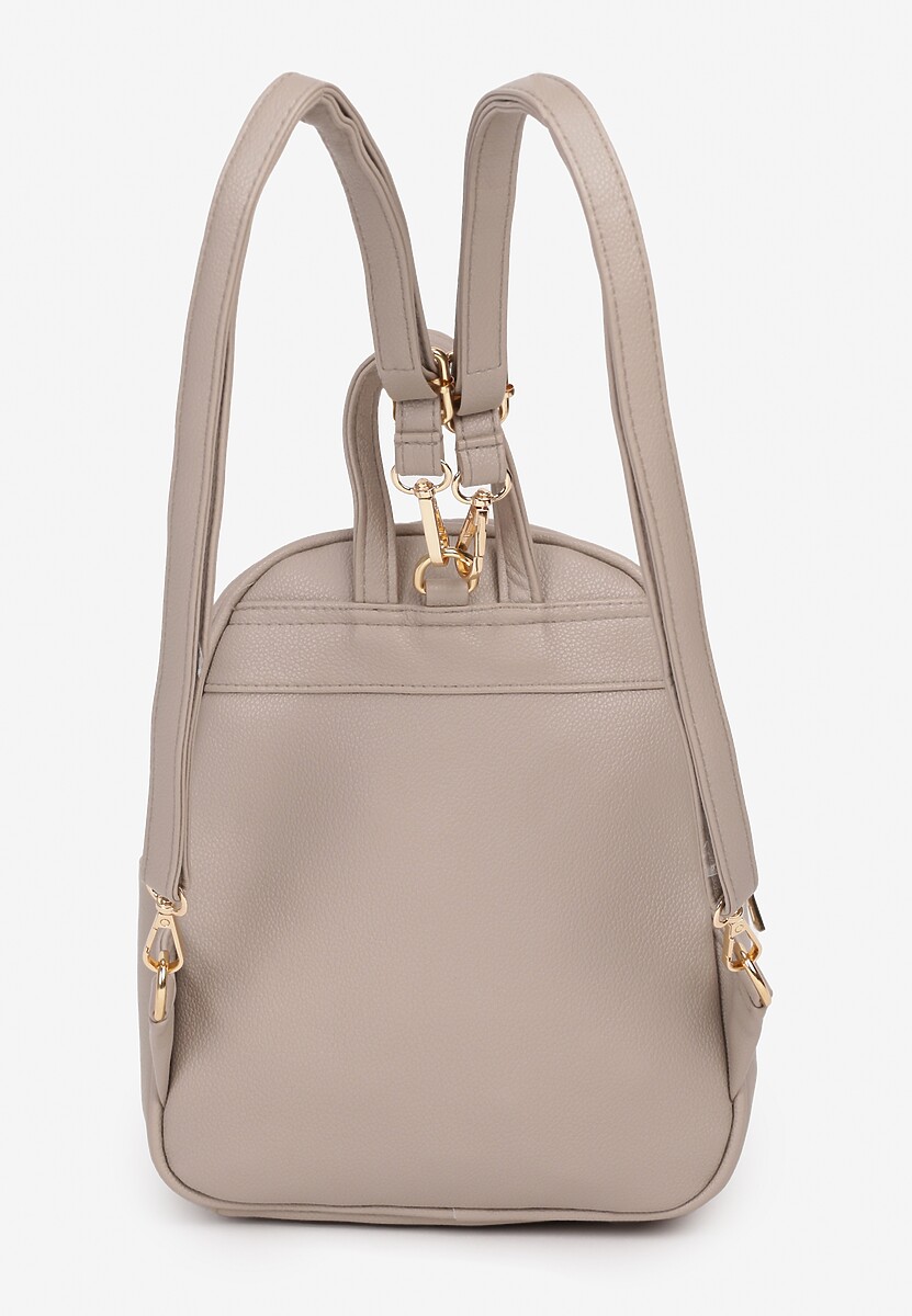 Ciemnobeżowy Plecak z Regulowanymi Odpinanymi Paskami Ozdobiony Kieszonką z Klapą Nelope