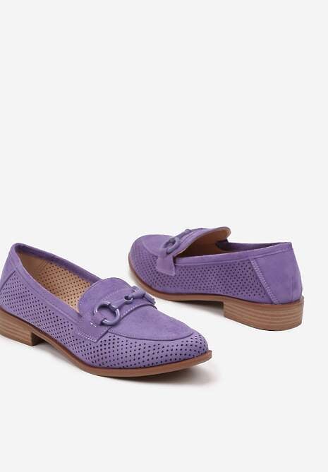 Fioletowe Mokasyny Vices z Perforacją z Wkładką ze Skóry Naturalnej Felithria