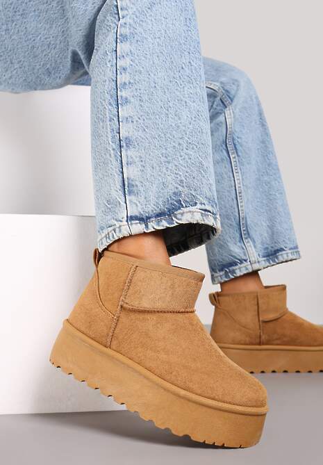 Brązowe Krótkie Śniegowce na Platformie Elenith