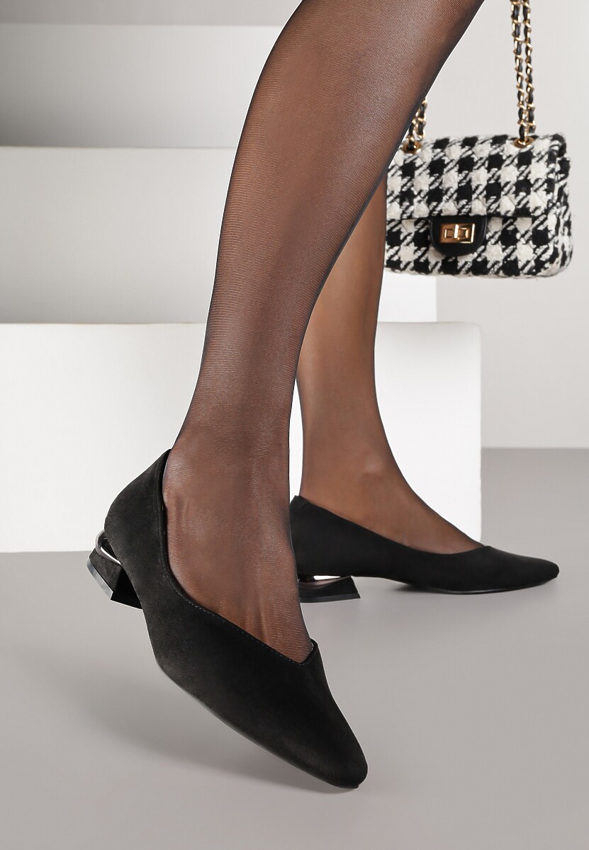 Czarne Czółenka Vices ze Skórzaną Wkładką na Ozdobnym Słupku Delvila