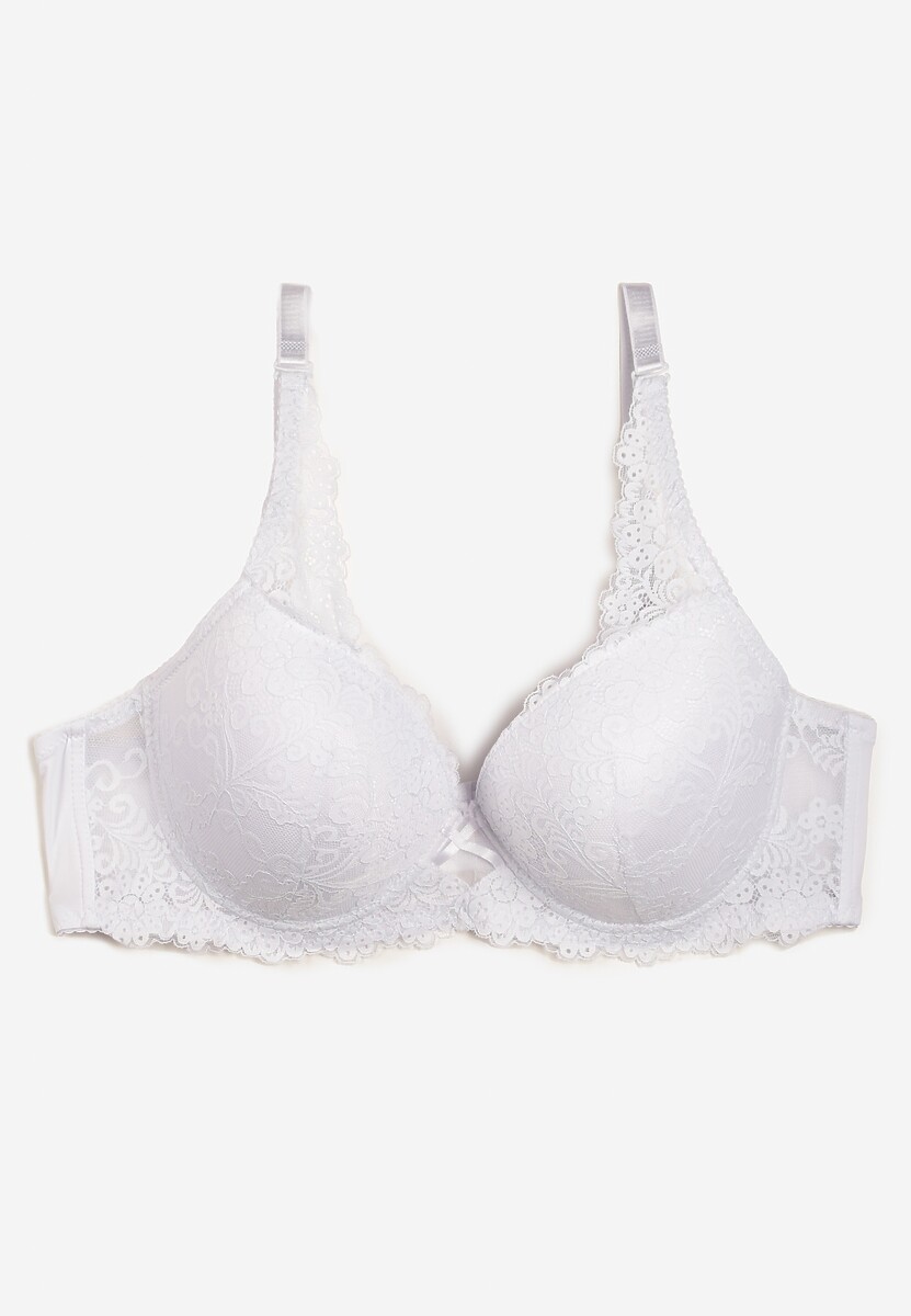 Biały Klasyczny Biustonosz Ozdobiony Koronką Restane